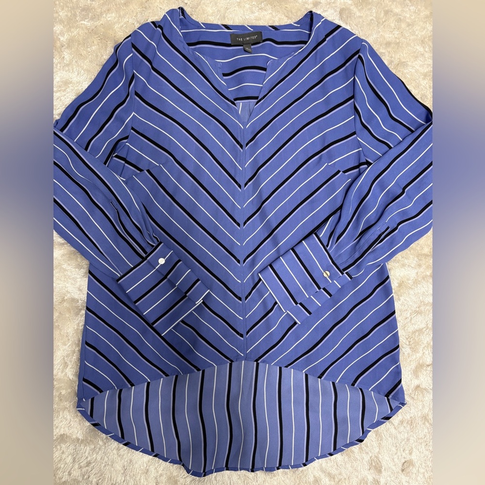 The Limited Lavender Blue Striped Long Sleeve High-low Blouse